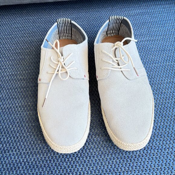 Stacy Adams Canvas Espadrille Derby Shoe Beige Lace Up Men's 11 - Pre-owned - Picture 2 of 11